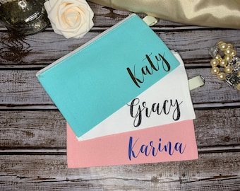 Make-uptasje op maat, gepersonaliseerde tas, make-uptasje monogram, cadeau bruidsmeisje, make-upzakje op maat