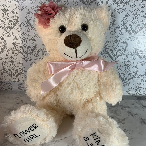 Flower Girl Teddy Bear, Proposal Gift, Stuffed Animal Personalized Wedding, Will you be my Flower Girl