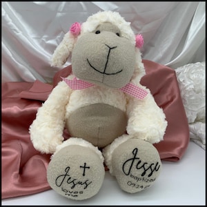 Baptism Gift Custom Sheep toy, Blessed, Christened, Custom Baby Baptism Keepsake, Stuffed Lamb toy
