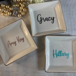 Gold-rimmed 4 inch Personalized Ring dish, Engagement gift, Wedding gift, Initial Ring Dish, Bridesmaid gift
