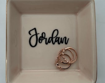 Personalized Engraved Jewelry Dish | 4x4 Porcelain Ring Dish with Gold Rim | Custom Name Dish | Bridesmaid Gift | Wedding Keepsake