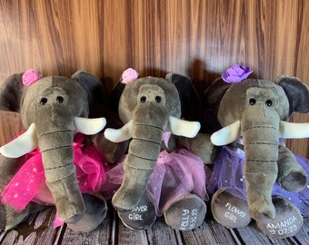 Tutú de elefante para niña de las flores, regalo de propuesta para niña de las flores, peluche personalizado para boda, ¿Serás mi niña de las flores?