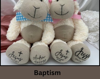 Baptism Gift Custom Sheep toy, Blessed, Christened, Custom Baby Baptism Keepsake, Stuffed Lamb toy