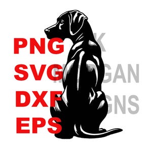 Puede incluir: Silueta en blanco y negro de un perro sentado con la cabeza girada hacia un lado. El perro está mirando hacia el lado izquierdo de la imagen.