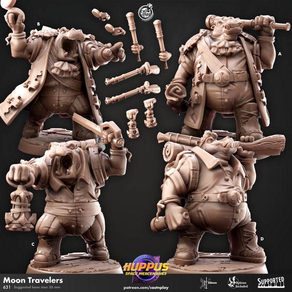 Giff Miniature - Huppus Moon Traveler | Hippokin - Spelljammer - Cast n Play - 3D gedruckte Miniaturen - DnD Mini - Dungeons and Dragons