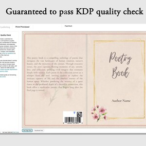 Puede incluir: Portada de libro de bolsillo con el t&iacute;tulo "Poetry Book" en escritura elegante, enmarcado por un borde dorado y adornos florales. La portada tiene un fondo beige y el texto "Guaranteed to pass KDP quality check".