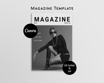 Magazine Template Canva, Modern Minimalist Professional Magazine Design (A4 & US Letter Size)