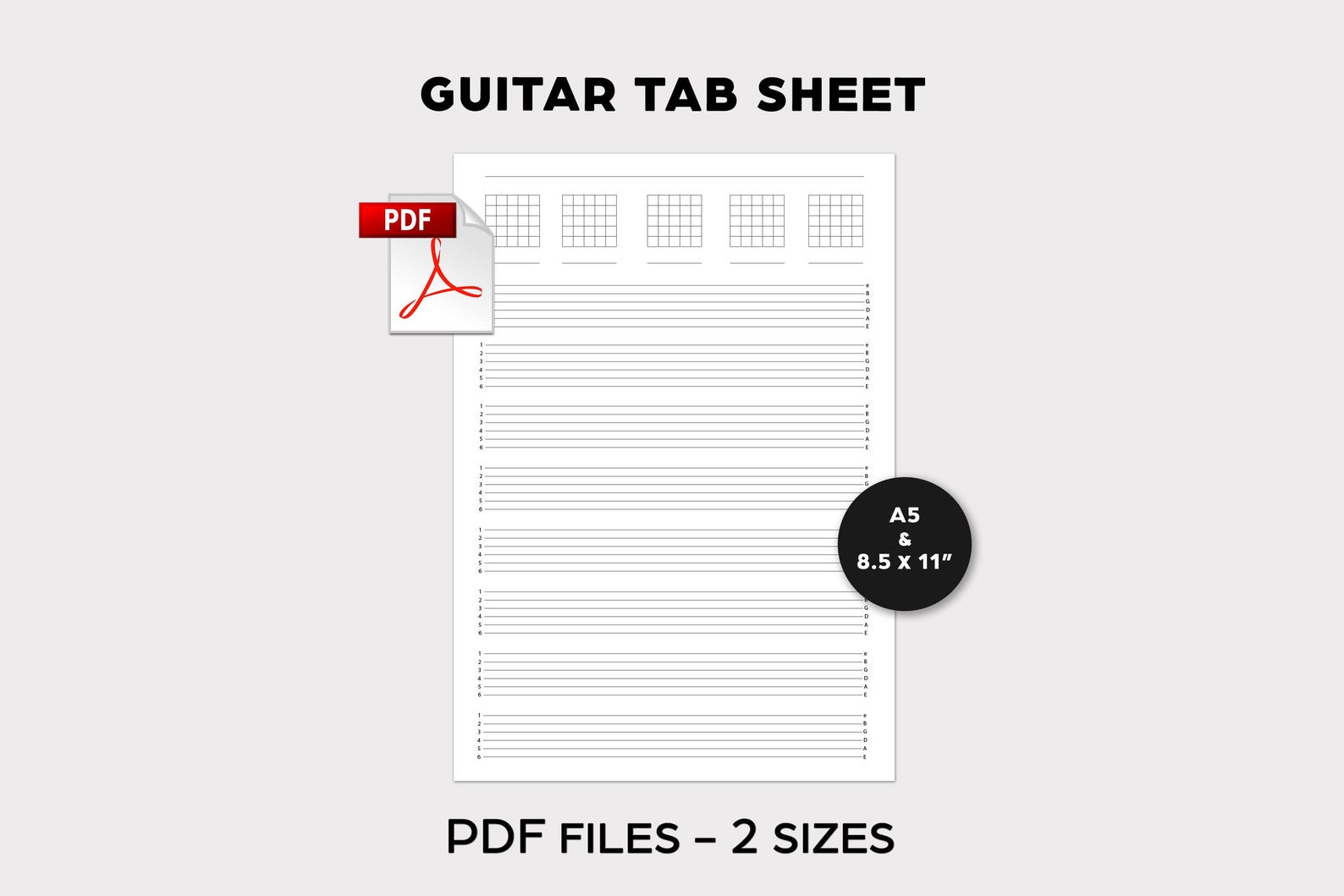 Blank Guitar Tab Sheet PDF – Simple Printable Tablature for Beginners ...