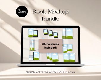 Canva Book Mockup Templates: 25 Cover & Interior Bundle Mockup Pack (Digital Download)