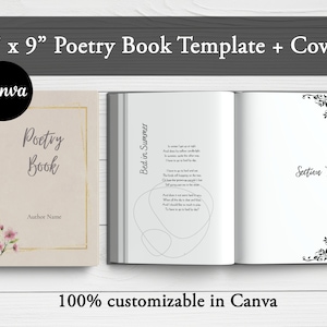 Modèle de livre de poésie, modèle Canva, modèle de livre de poésie 6 x 9, modèle de poème KDP, intérieur de livre de poésie Canva modifiable, livre de poèmes