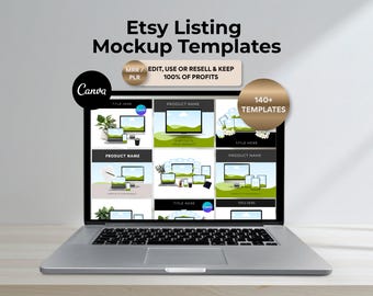 Etsy Listing Mockups Canva Templates | MRR & PLR Rights, Digital Product Seller Bundle
