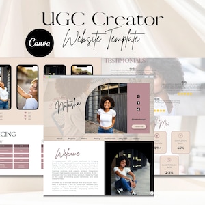 UGC Creator-webbplatsmall | Canva-portfölj för innehållsskapare och influencers (modern digital nedladdning)