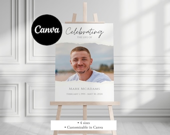 Cartello di benvenuto funebre personalizzato Canva: poster per celebrare la vita (download digitale)
