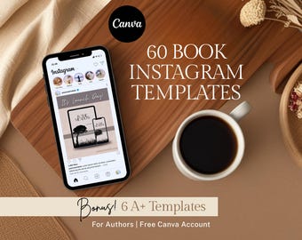 Plantillas de Instagram para autores para la promoción de libros / 60 publicaciones de Canva y 6 contenidos A+ adicionales