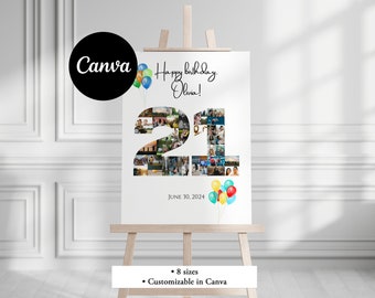Poster con collage di foto per il 21° compleanno: modello Canva personalizzabile