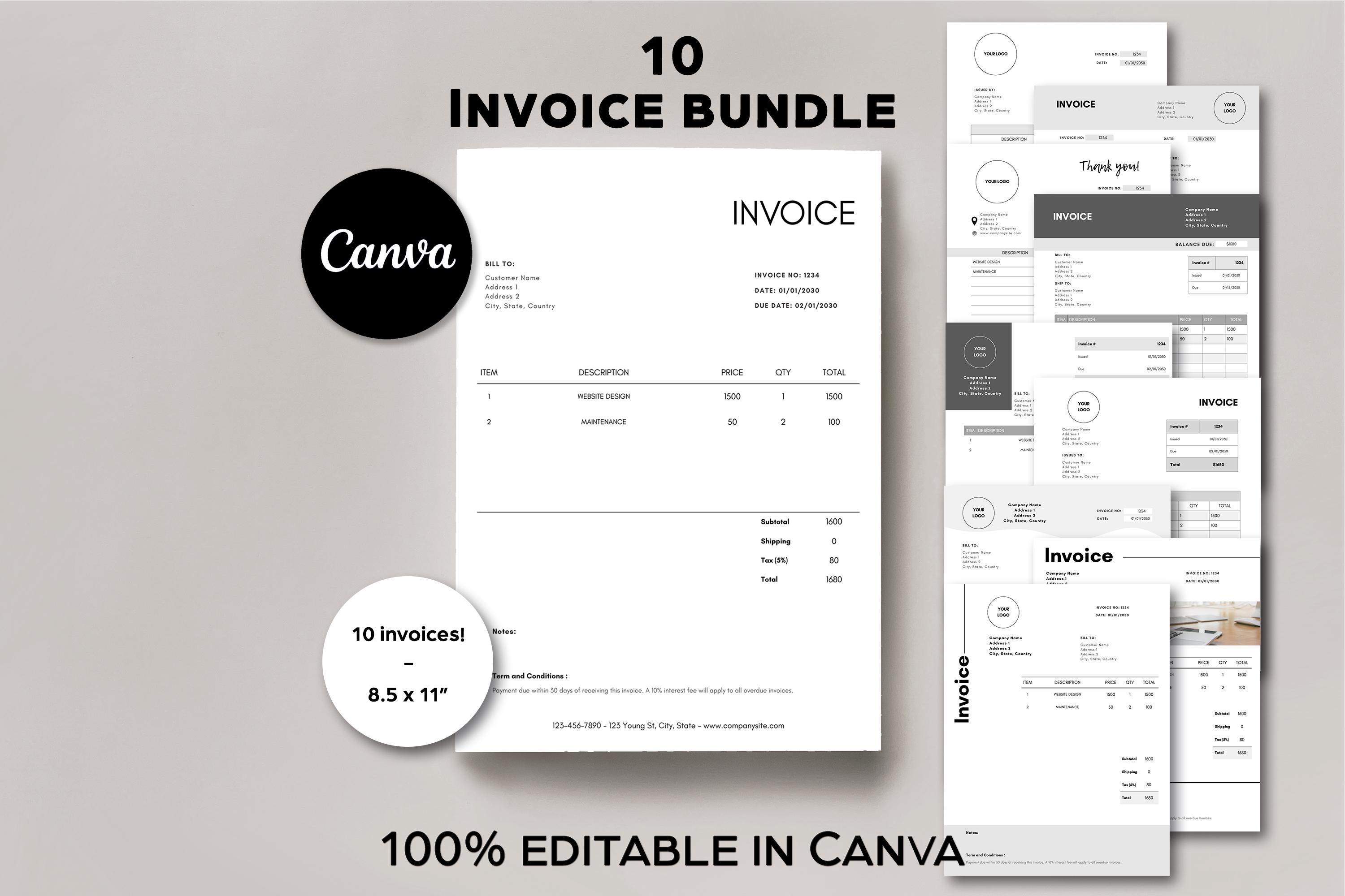 Mastercard Invoice Canva Invoice Templates: 10 Minimalist Business Invoices (US Letter ...