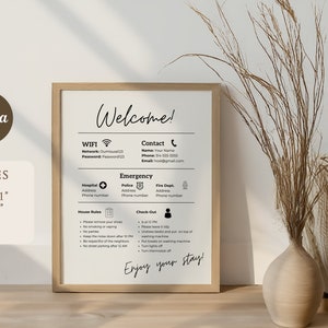 Airbnb welcome sign, Airbnb house rules, Airbnb signs, Welcome sign Airbnb, Airbnb template, Airbnb welcome sign with parking info, VRBO