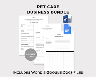 Pet Care Business Forms Bundle: Editable Dog & Cat Sitting Templates (Digital Download)