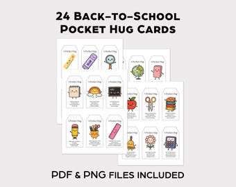 Back to School Pocket Hug Cards, Encouragement Notes, Kids Classroom Gift (PDF & PNG)
