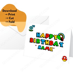 Printable Super Mario Happy Birthday Card Instant Digital Download PDF ...