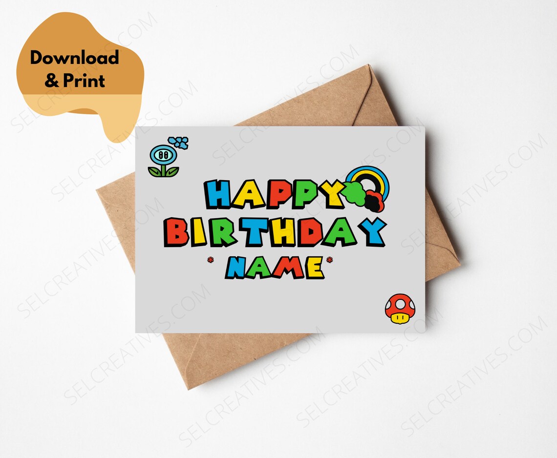 Printable Super Mario Happy Birthday Card Instant Digital Download PDF ...
