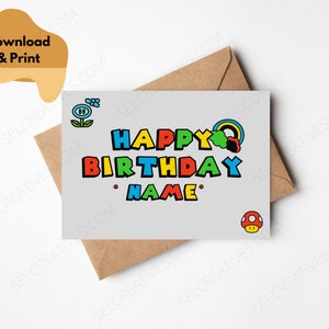 Printable Super Mario Happy Birthday Card Instant Digital Download PDF ...