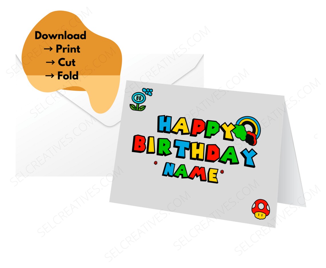 Printable Super Mario Happy Birthday Card Instant Digital Download PDF ...