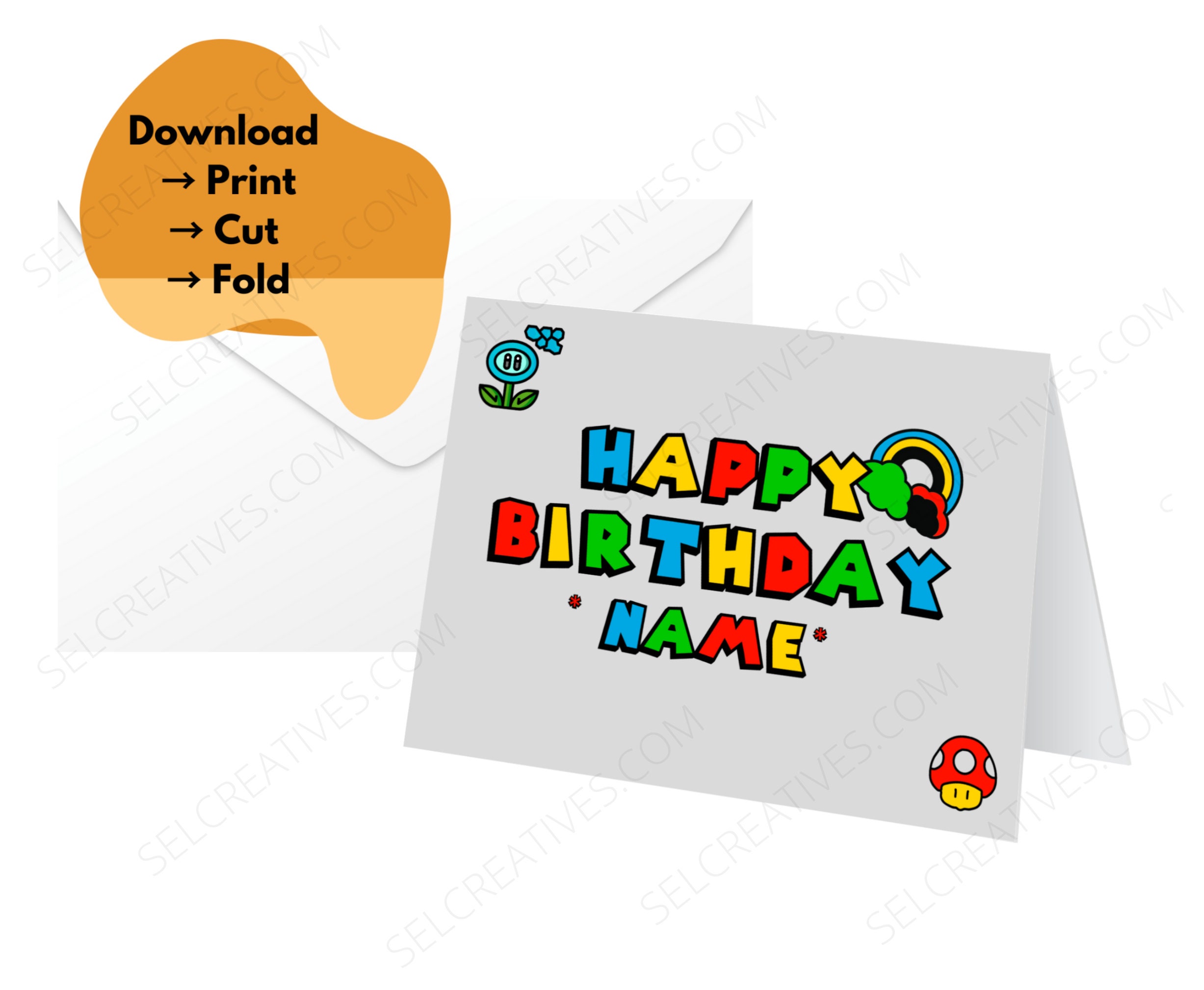 Printable Super Mario Happy Birthday Card Instant Digital Download PDF ...