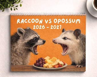 Raccoon vs Opossum 2026 Funny Calendar,Cute Opossum and Raccoon Wall Art Calendar 2026 Possum Calendar,Funny Wall Calendar 2026 Wall Planner