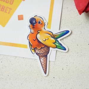 Mango Sorbet helado Sun Conure pegatina - pegatina de vinilo troquelado impermeable premium / Lindo regalo estacionario pájaro loro postre