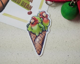 Matcha Red Bean ice cream Lovebird sticker - premium waterproof die cut vinyl sticker | Cute dessert bird parrot stationary gift