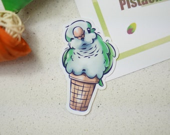 Pistachio ice cream Quaker Parrot sticker - premium waterproof die cut vinyl sticker | Cute dessert bird parrot stationary gift