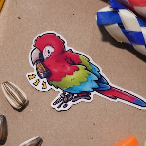 Metal detecting Green-Winged Macaw - premium waterproof die cut vinyl sticker | Cute macaw parrot bird Sticker | Stationary gift
