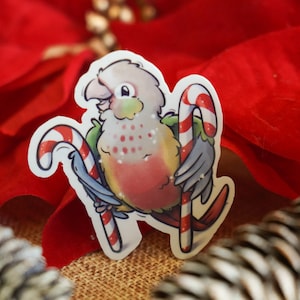 Little Christmas Helper Green Cheeked Conure - Pineapple | premium die cut vinyl sticker | Cute Parakeet Parrot Bird Christmas gift