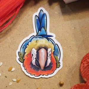Big Headed Harlequin Macaw sticker - premium waterproof die cut vinyl sticker | Cute Parakeet Parrot Bird Stationary gift