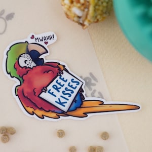 Harlequin Macaw Giving Kisses - premium waterproof die cut vinyl sticker | Cute macaw bird parrot parakeet Sticker | Stationary gift |