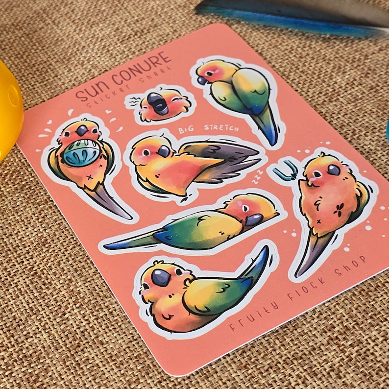 Sun Conure Sticker Sheet - Premium Matte Vinyl Sticker | Parakeet ...