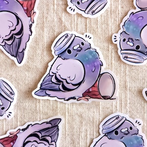Rock Pigeon with Takeaway Cup - premium waterproof die cut vinyl sticker | Cute bird sticker | domestic rock dove