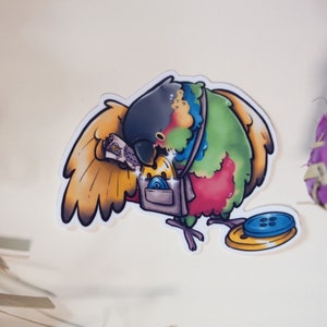 Treasure Hunting Blue throated conure - premium waterproof die cut vinyl sticker | Cute bird Parrot parakeet Sticker | Stationary gift