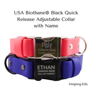Personalized Waterproof USA Biothane Dog Collar with Name & Number - 1 inch Adjustable Dog Collar