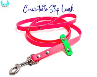 Convertible Slip Leash Collar, Waterproff All Weather Leash, 5/8" USA BioThane, Slip Leash, Dog Leash, Custom Dog Leash