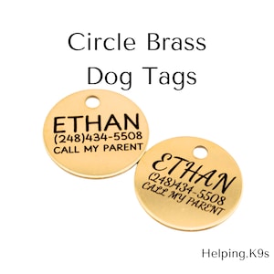 Brass Dog Tag – Personalized Round Metal Pet ID Tag, Durable Engraved Custom Tag for Dogs, Waterproof Solid Brass Circle Tag