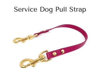 Biothane Service Dog Pull Strap: Waterproof Custom Handle, Strong Brass Hardware