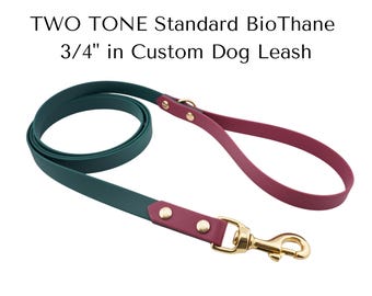 Two-Tone 3/4" in BioThane Dog Leash: Waterproof, Custom Length, Brass Hardware