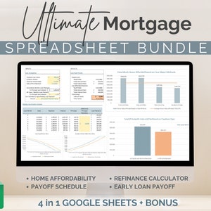 Ultimate Mortgage Spreadsheet for Google Sheets! Home Affordability, Refinance Calculator, Amortization Schedule, Early Payoff, Countdown