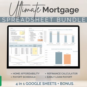 Ultimat bolånekalkylblad för Google Sheets! Bostadsöverkomlighet, refinansieringskalkylator, amorteringsschema, tidig återbetalning, nedräkning