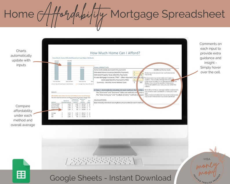 Mortgage Affordability Spreadsheet for Google Sheets Payment Calculator