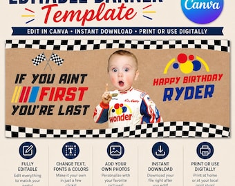 Editable Party Banner | Talladega Nights 1st Birthday | ONEDER Party Banner | Printable Banner | Canva Template