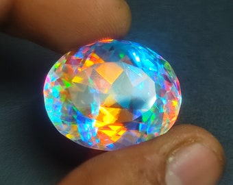 Mystic topaz Shape oval 45.75 Carat Size 22.5×19.1×17.4 Use For Pendent Necklace Rings Jewelry Silversmith Top Quality Mystic Topas Gemstone