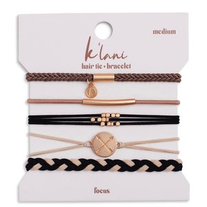 The Best Hair-tie Bracelets! Our FOCUS set includes 5 bracelets in stunning warm neutrals.  Great on your wrist and in your hair